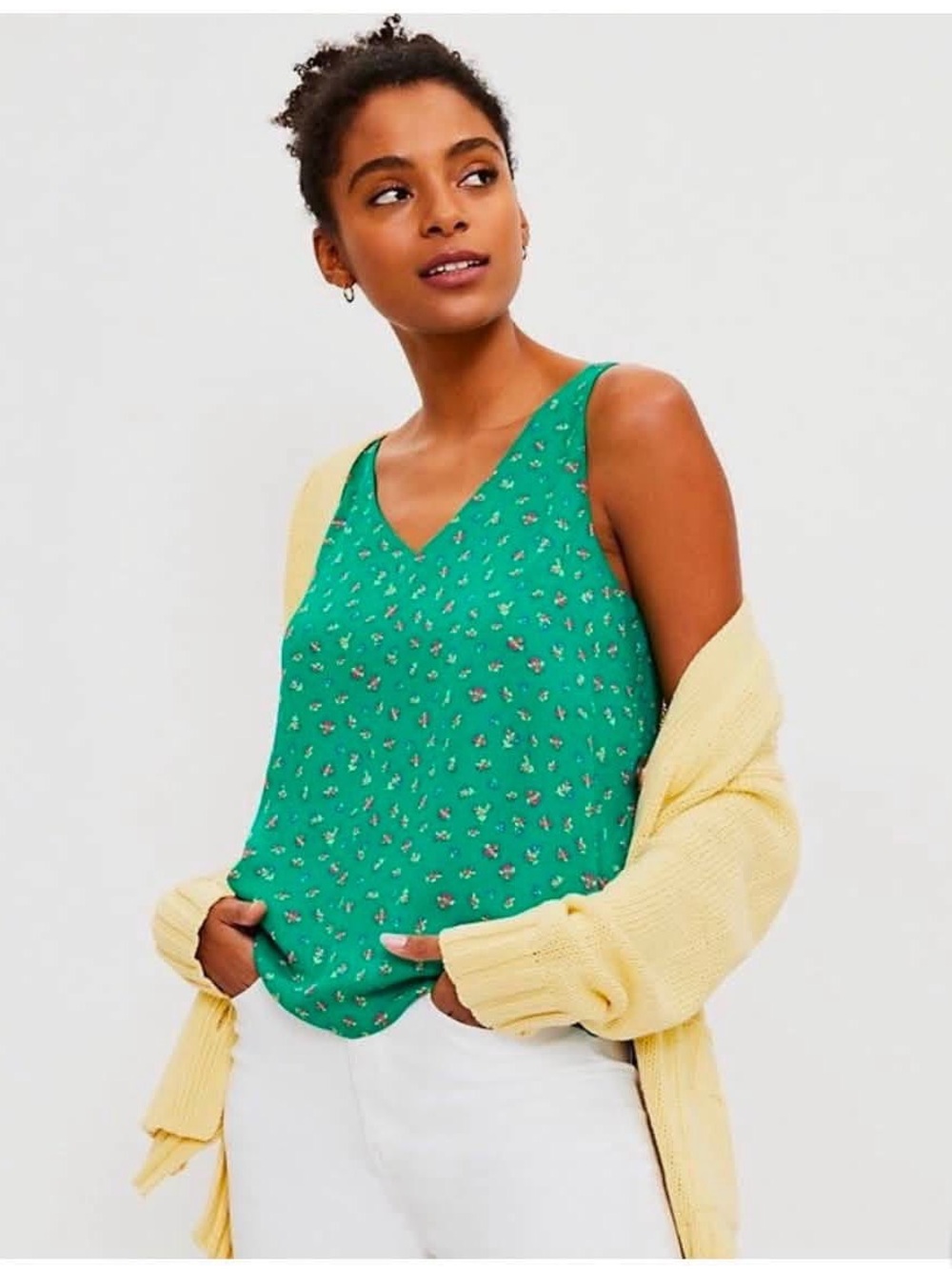 LOFT Green Floral V-Neck Camisole